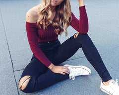 Off-Shoulder Long Sleeve Top
