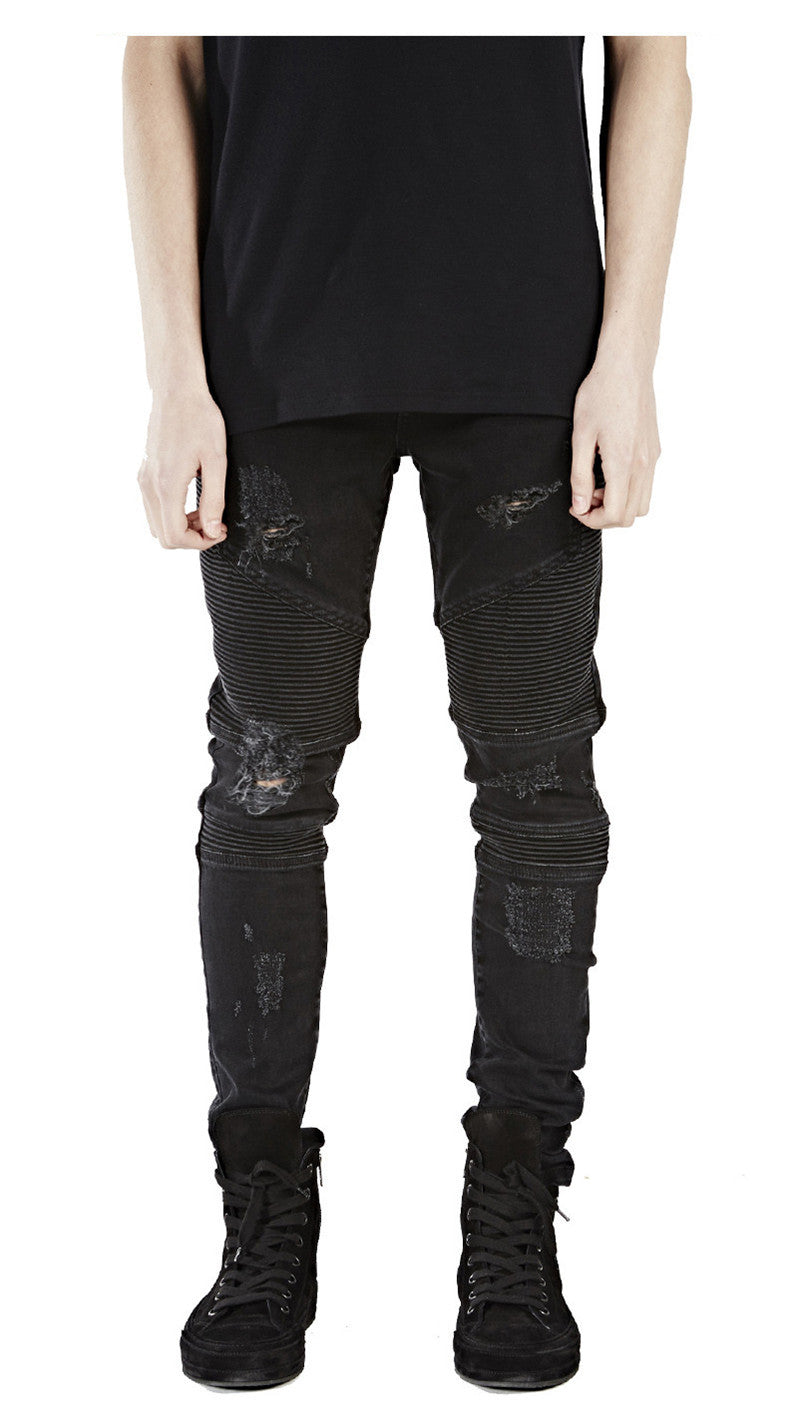 Biker Style Ribbed Jeans
