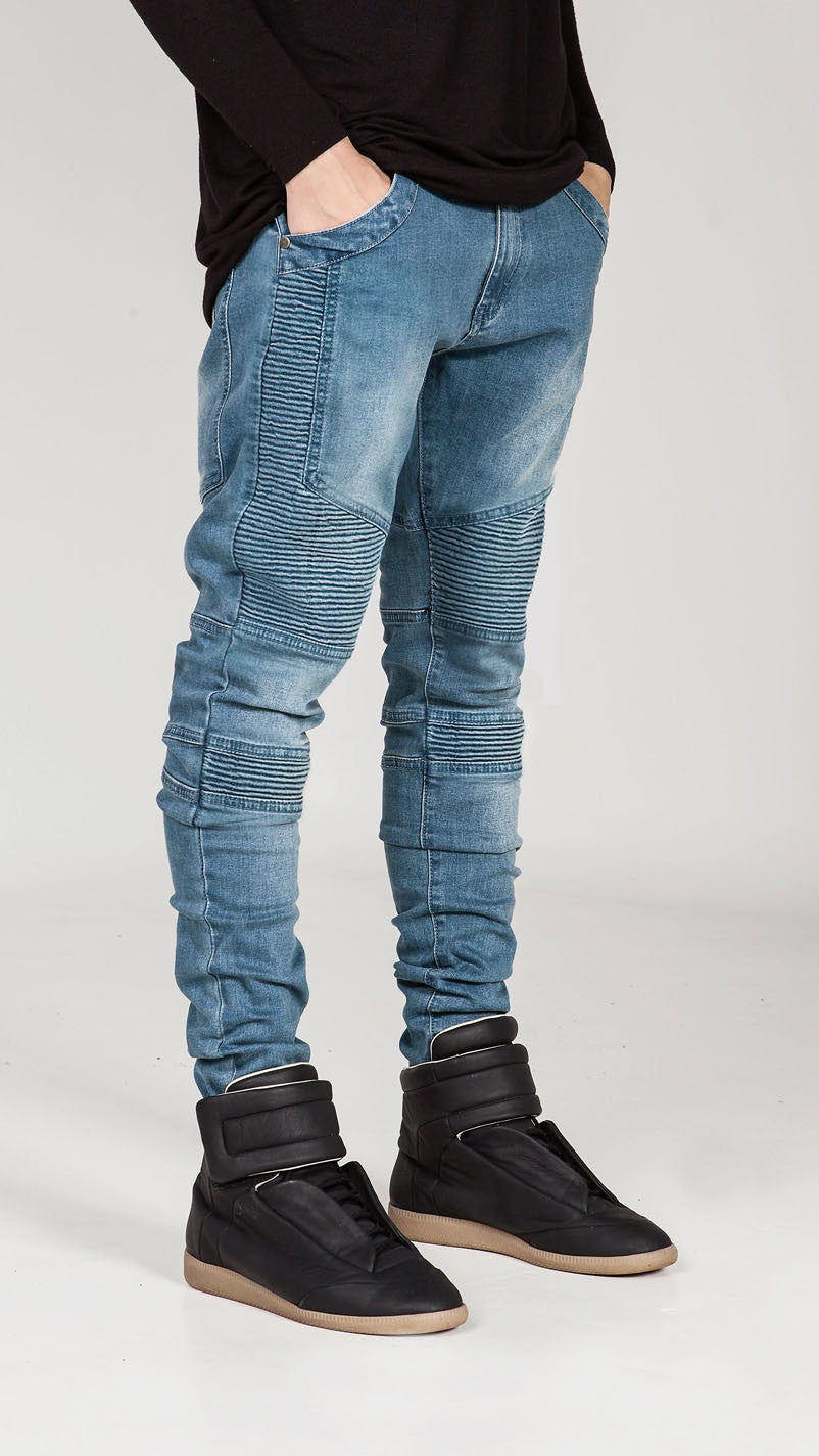 Biker Style Ribbed Jeans