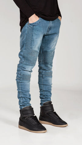 Biker Style Ribbed Jeans