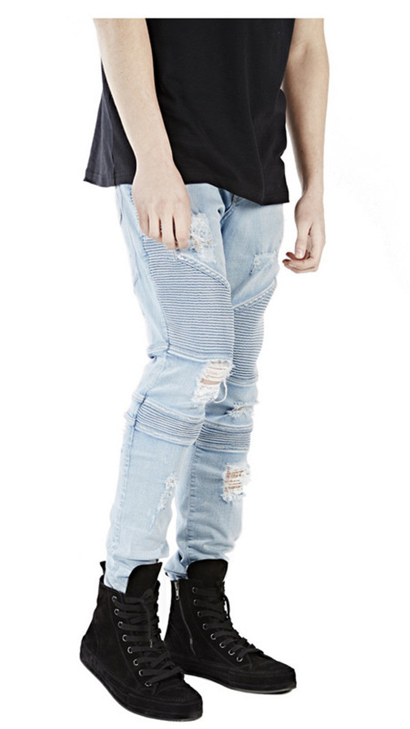 Biker Style Ribbed Jeans