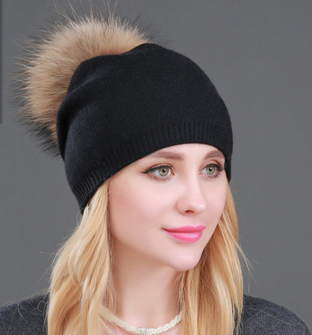 Wool Beanie With Fur