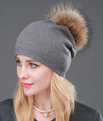 Wool Beanie With Fur