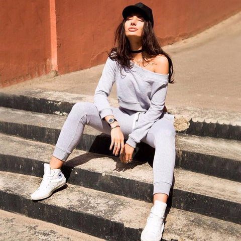 Off-Shoulder Crop Top Tracksuit