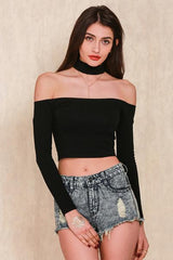 Off Shoulder Long Sleeve Crop Top