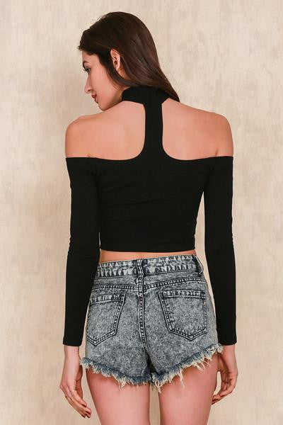 Off Shoulder Long Sleeve Crop Top