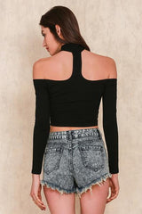 Off Shoulder Long Sleeve Crop Top